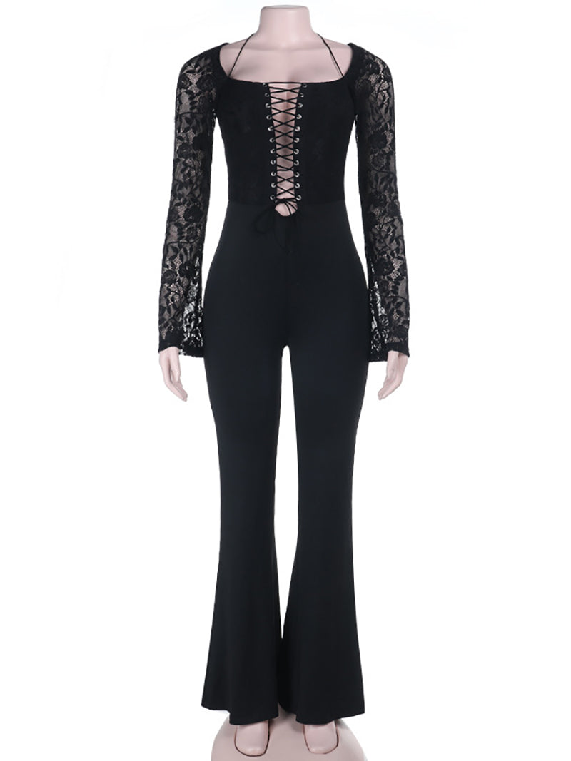 Sexy Lace Patchwork Long Sleeve Slim Jumpsuit