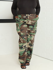 Casual Camo Print Straight Cargo Pants