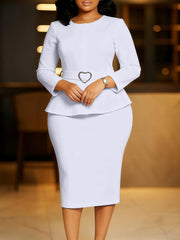 Elegant O Neck Heart Shaped Belt Slim Midi Dress