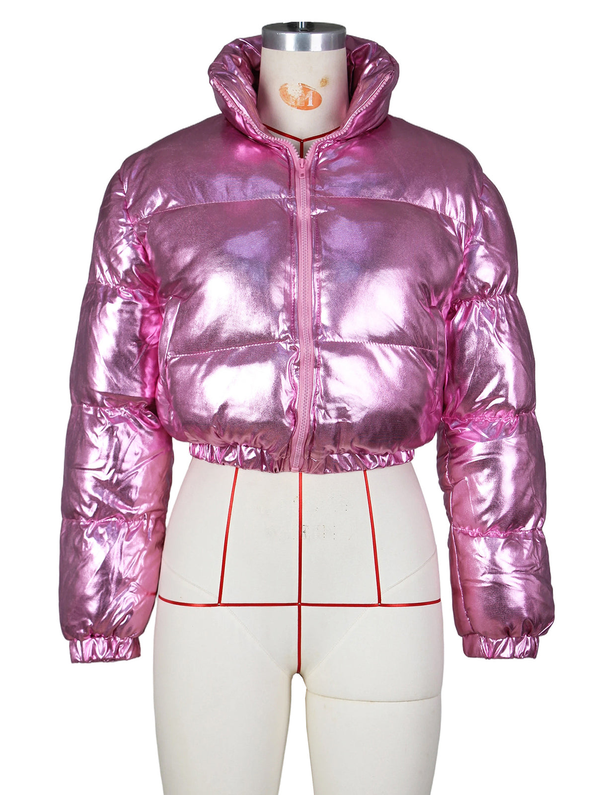 Fashion Metallic Shiny Cropped Quilted Puffer Jacket