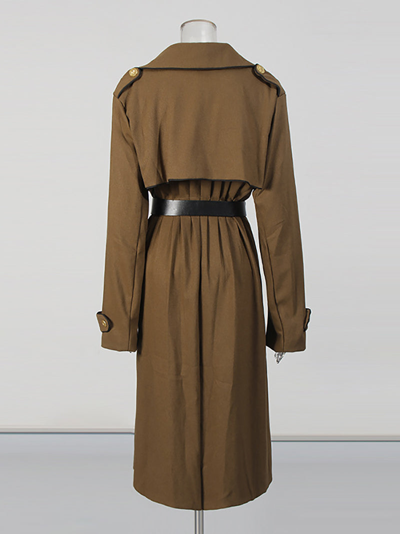Fashion V Neck Slim Midi Trench Coat
