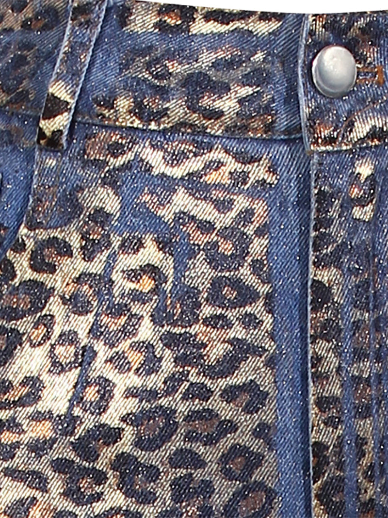 Casual Metallic Leopard Print Straight Jeans