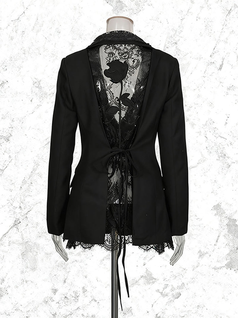 Fashion Hollow Out Lace Patchwork Slim Blazer