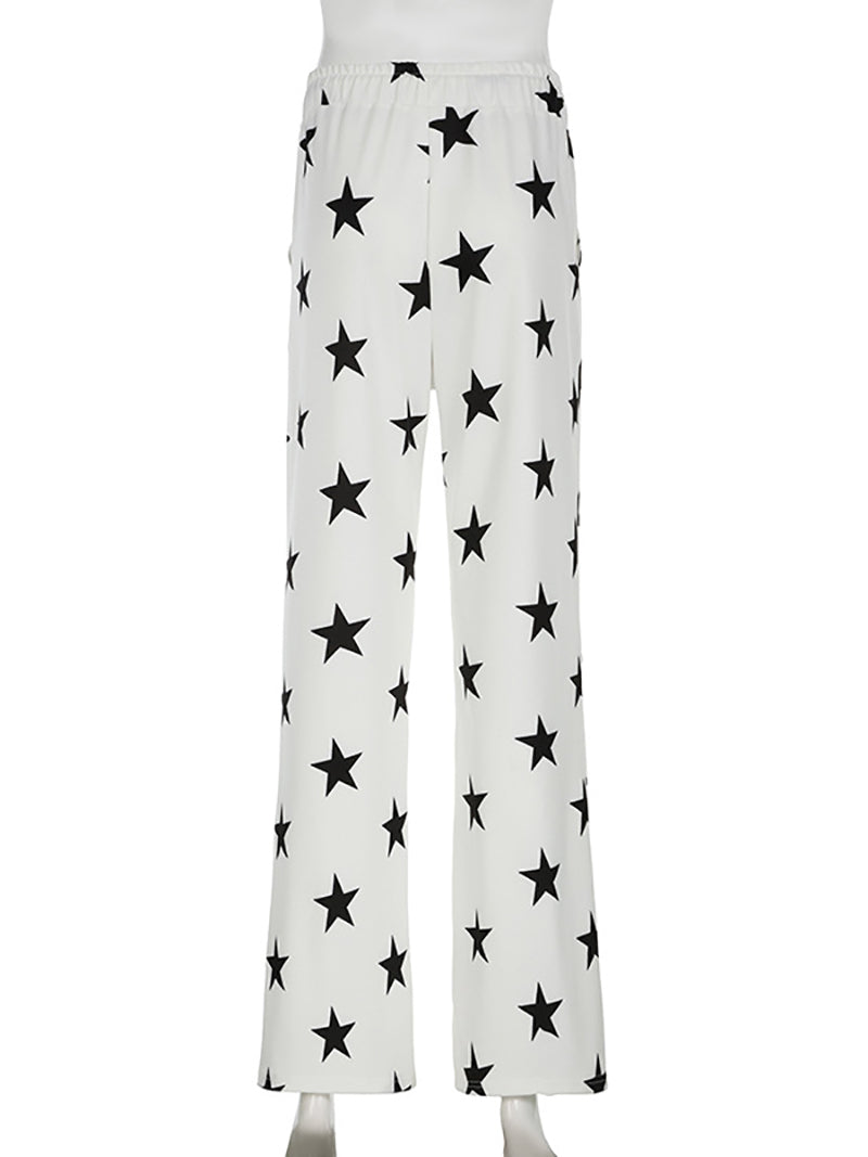 Five-pointed Star Print Loose Lace-Up Pants