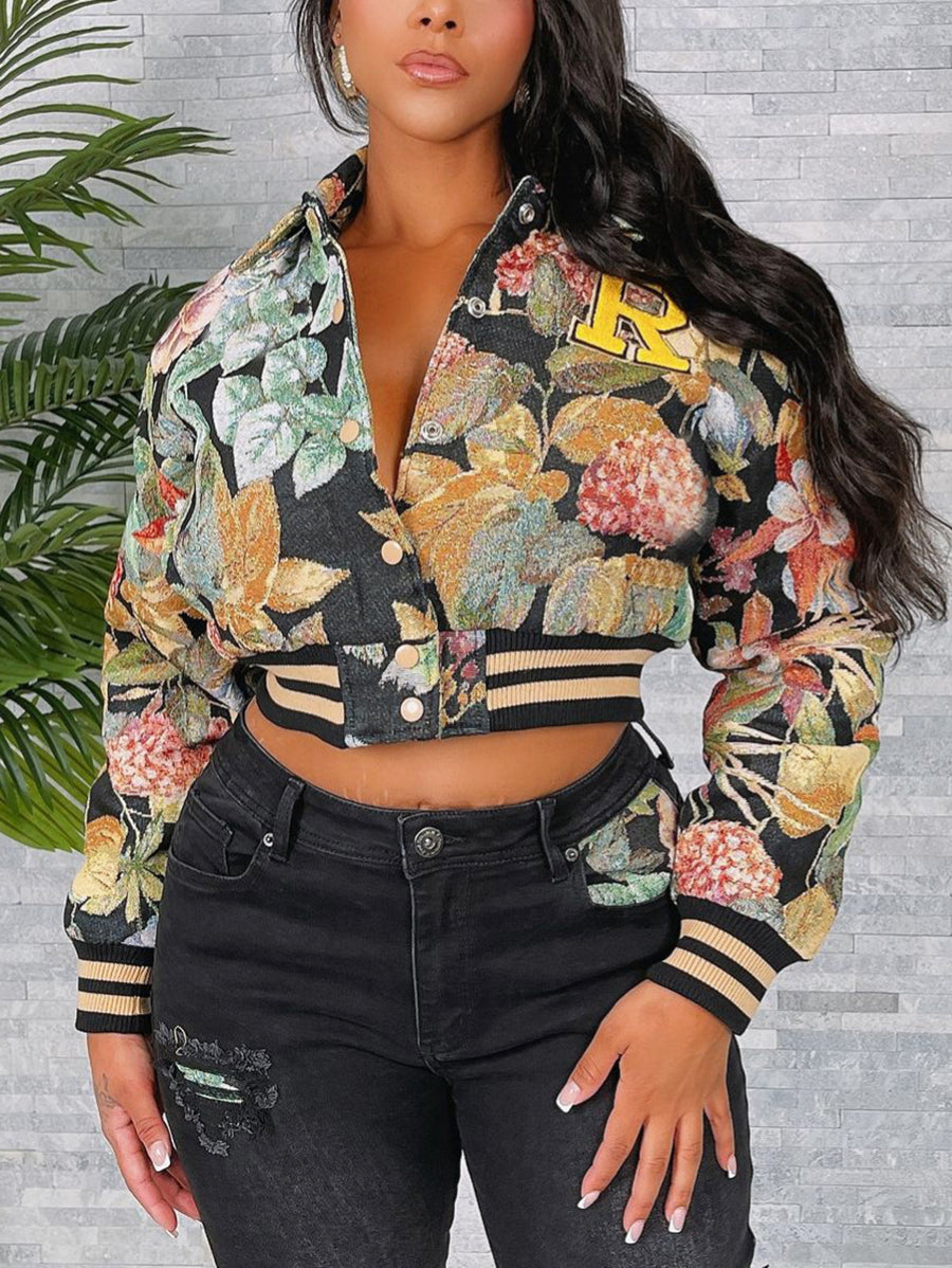 Fashion Floral Embroidery Bomber Jacket