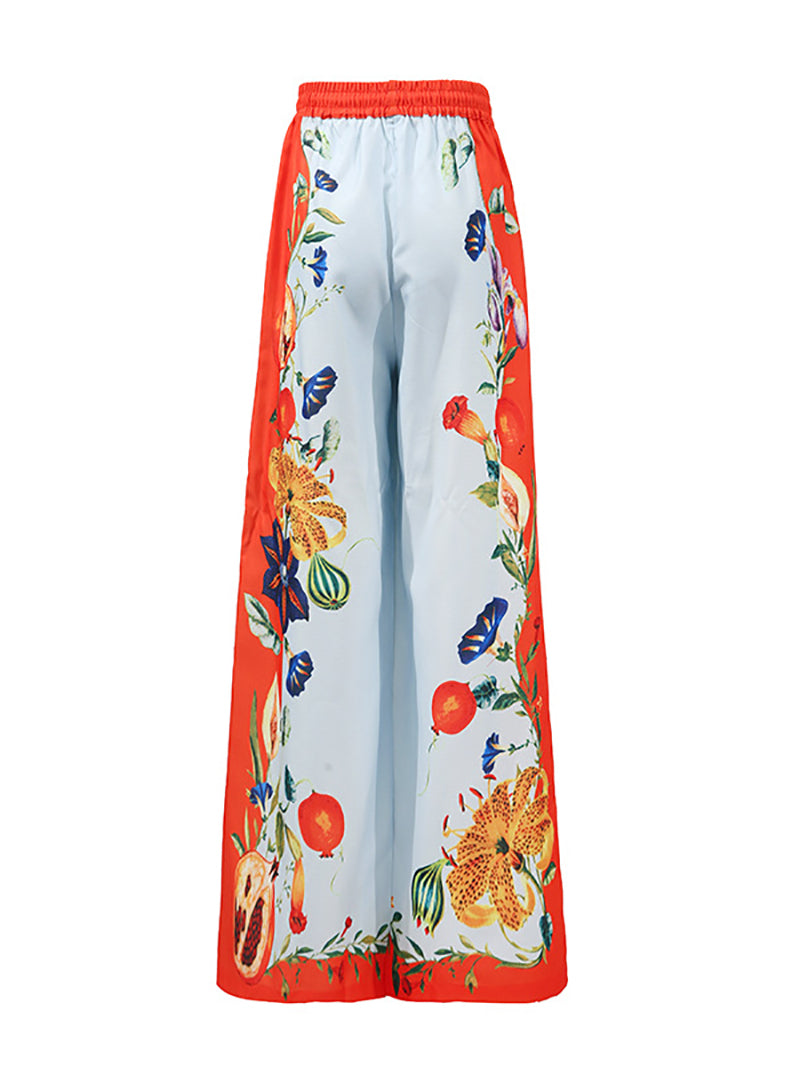Print Short Sleeve Shirt Wide Leg Pants Casual Set