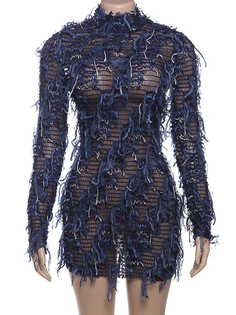 Fashion Street Style Fringe Package Hip Mini Dress