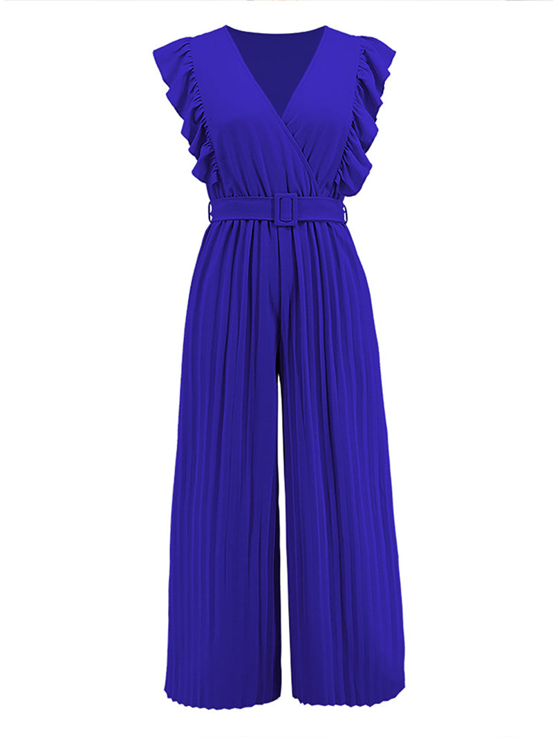 Casual Sleeveless Ruffles Slim Wide Leg Jumpsuit