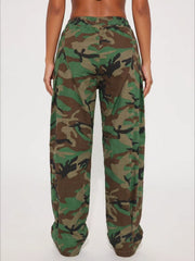 Plus Size Camo Drawstring Wide Leg Cargo Pants