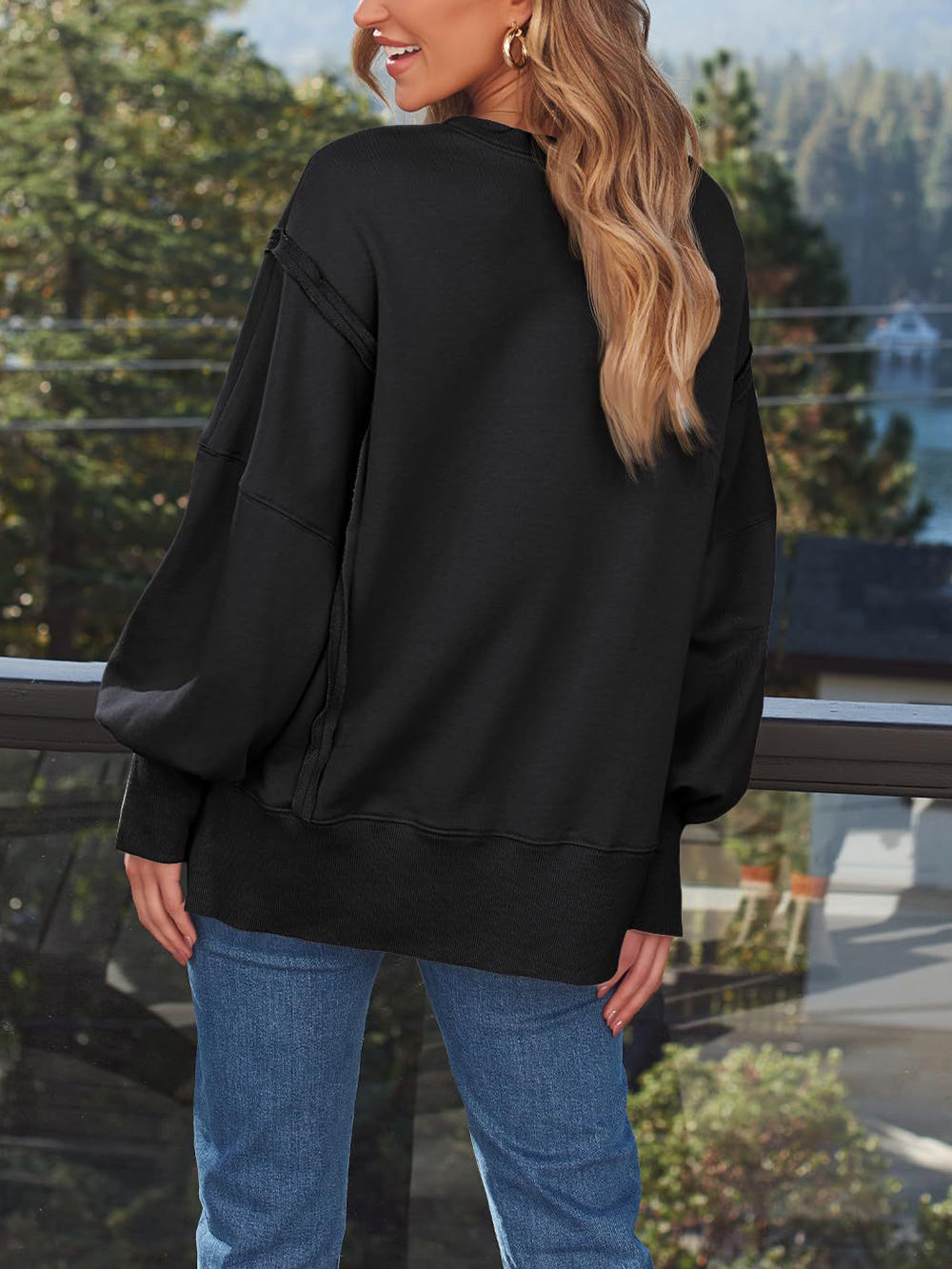 Casual Round Collar Long Sleeve Oversized Sweatshirt
