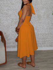 Elegant Knot Halter Lace-Up Hollow out Dress