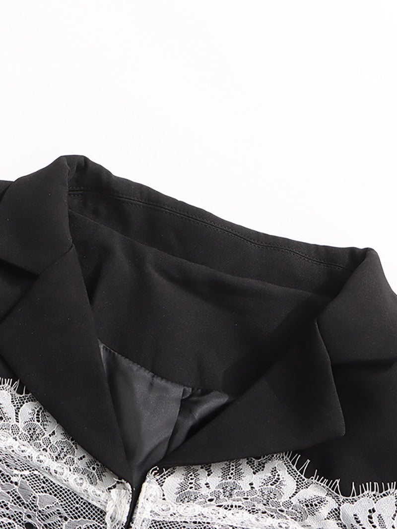 Fashion Deconstructed Lace Patchwork Lapel Blazer