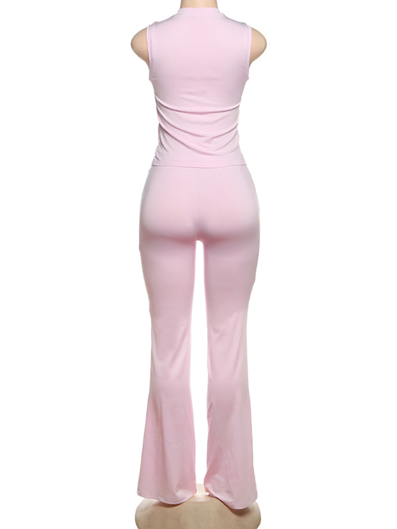 Casual Love Heart Cutout Sleeveless Pants Set