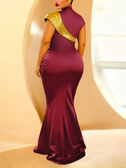 Fashion Contrast Color Short Sleeve Slim Maxi Dress