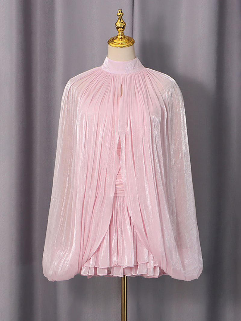 Elegant Fashion Glossy Cape And Mini Dress Set