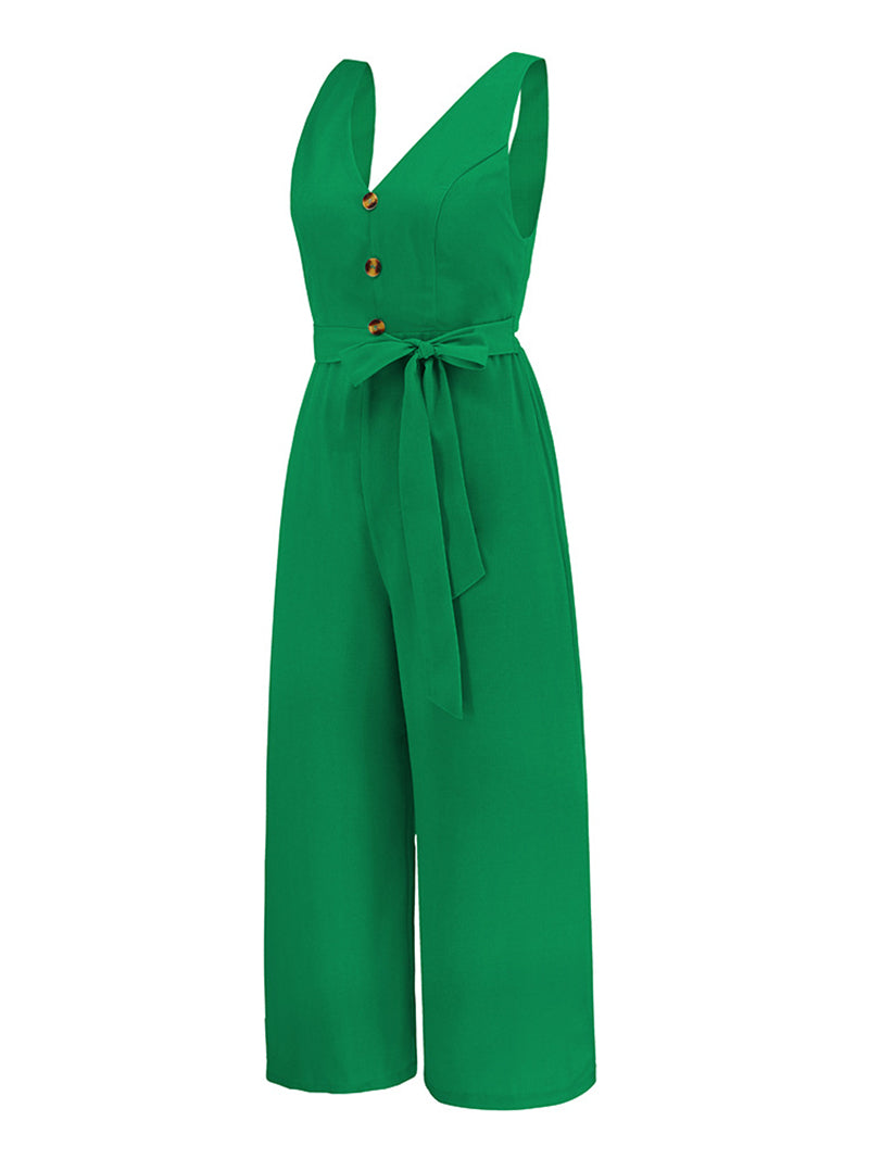 Casual V Neck Slim Jumpsuit