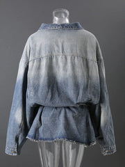 Floral Belted Cropped Denim Jacket-boutique