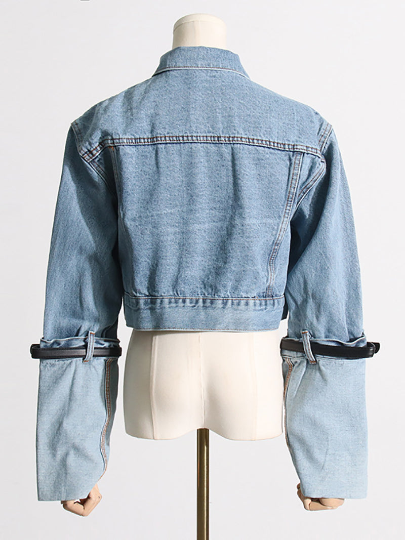 Fashion Long Sleeve Button Up Crop Denim Jacket