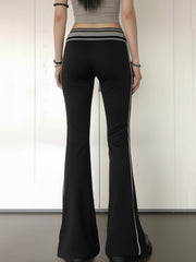 Casual Colorblock Drawstring Flared Trousers