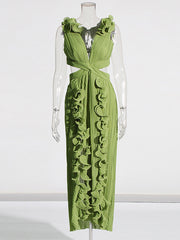 Elegant Sleeveless V-Neck Slit Ruffle Maxi Dress