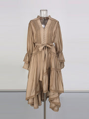 Vintage V Neck Ruffle Tiered Maxi Dress