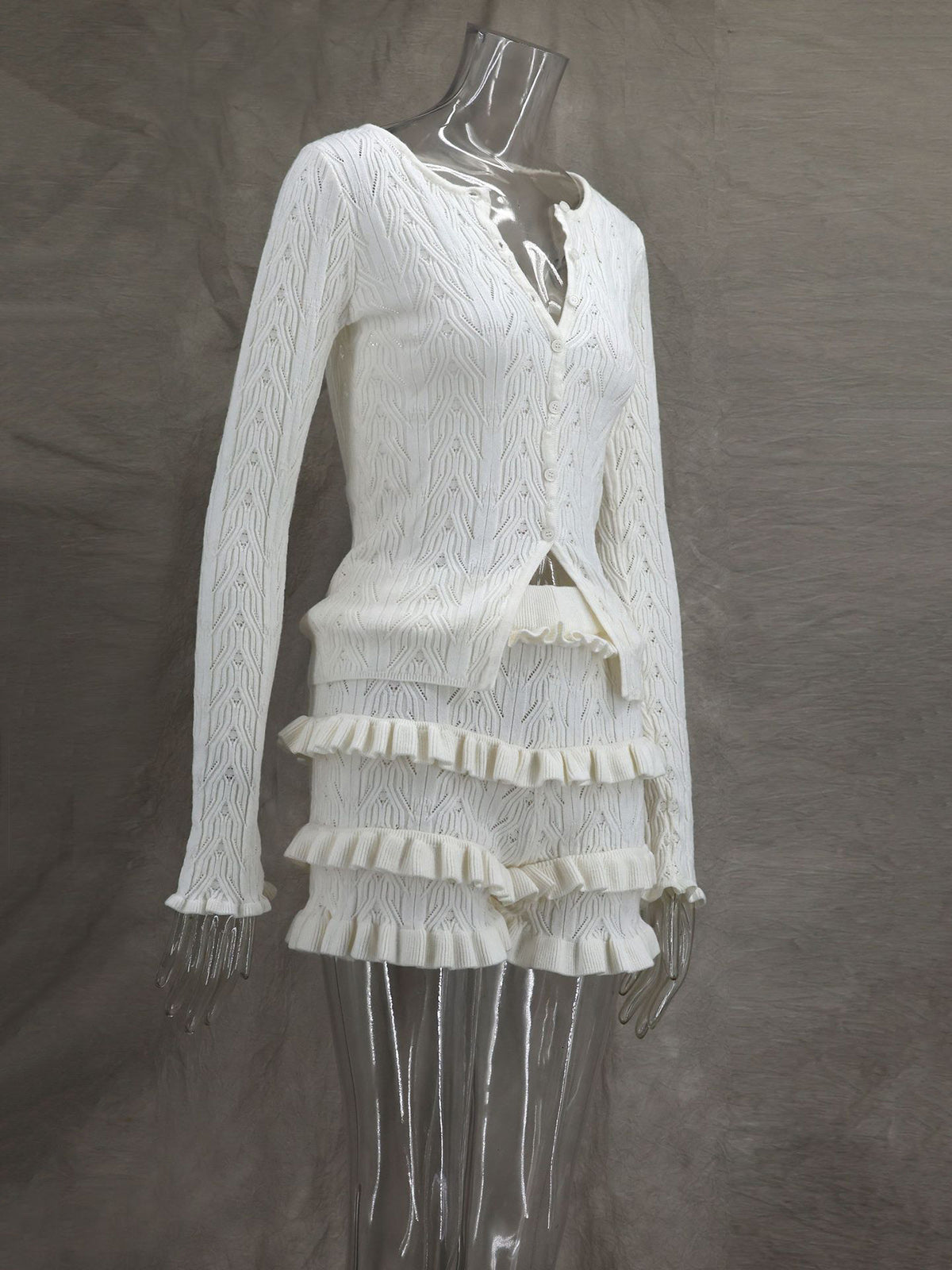 Fashion Knit Ruffled Layered Shorts Tracksuits Set