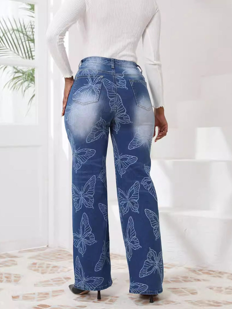 Fashion Jacquard Wide Leg Pants Straight Jeans