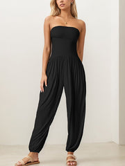 Casual Strapless Slim Pleat Pants Harem Jumpsuit