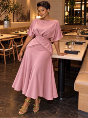 Lace Trim Blouse and Skirt Set