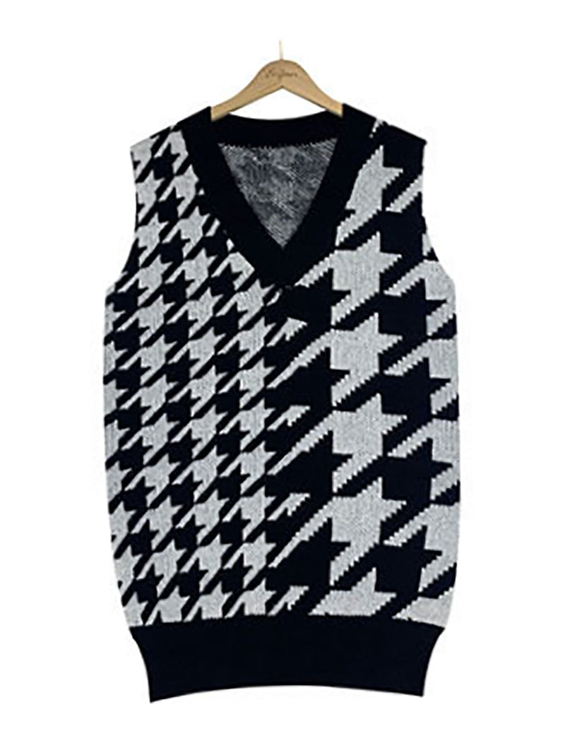 Houndstooth Knit Sweater Waistcoat