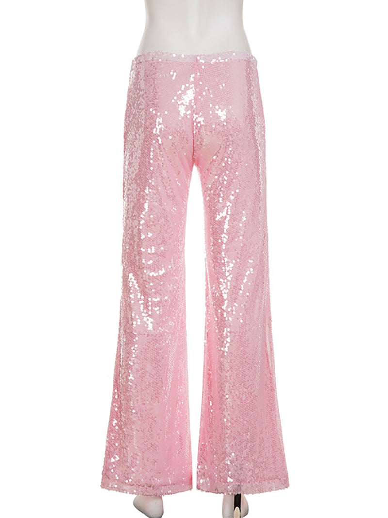Fashion Sequin Drawstring Straight Pants