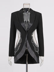 Rhinestone Hollow Out Blazer and Straight Pants Suit