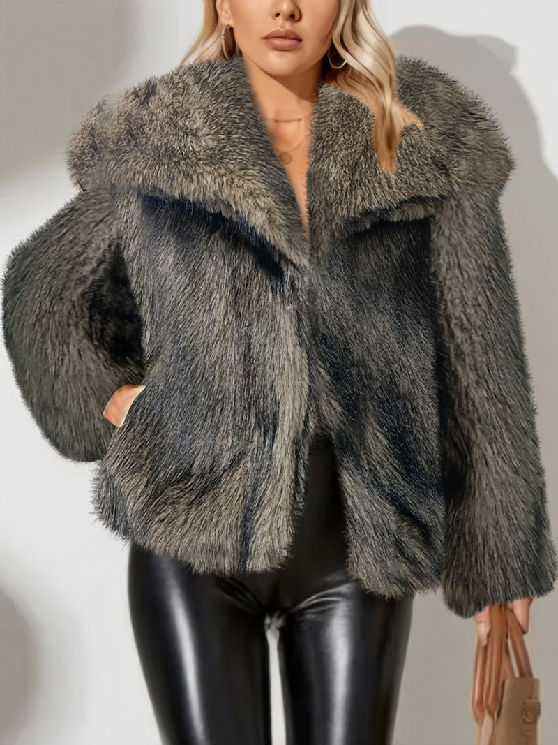 Fluffy Turn Lapel Faux Fur Warm Coat