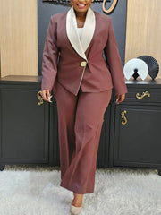 Elegant Turndown Collar Long Sleeve Two Piece Set