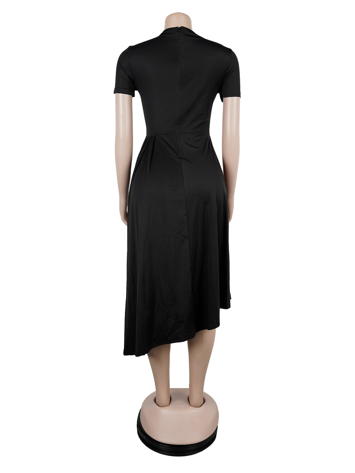 Casual Round Neck Irregular Hem Split Midi Dress