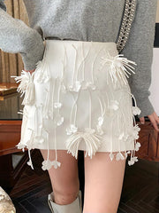 Fashion High Waist Tassels Short Skirt