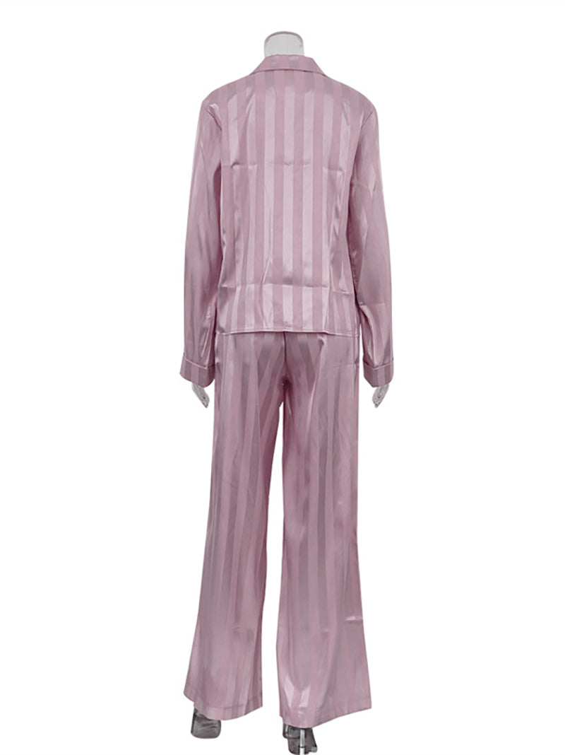 Elegant Loose Stripe Shirt And High Waist Pants Set
