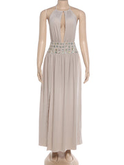 Sexy Halterneck Lace-up Slit Maxi Dress