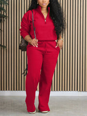 Casual Zip Long Sleeve Sweatshirt Two Piece Set