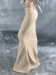 Fashion High Waist Plain Maxi Fishtail Skirt