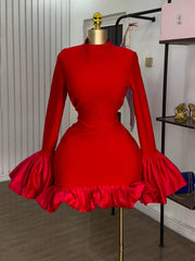 Sexy Flare Sleeve Ruffles Bodycon Mini Dress