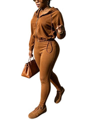 Drawstring Zip Hoodie and Leggings Set
