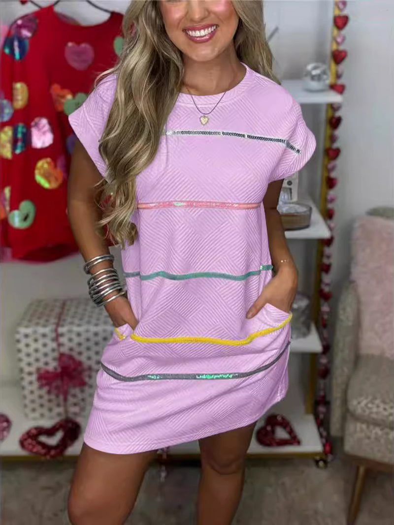 Casual Round Neck Stripe Loose Dress