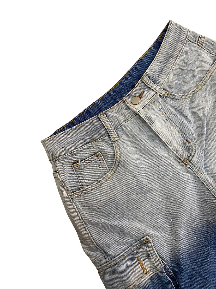 Fashion Gradient Color Cargo Straight Jeans