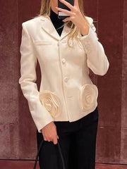 Fashion Solid Flower Long Sleeve Suit Jacket