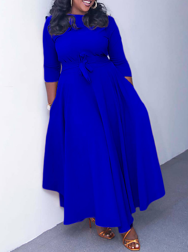 Elegant Round Neck Bandage Casual A Line Dress