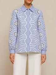 Fashion Embroidered Hollow out Casual Shirt