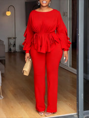 Ruffle Sleeve Drawstring Peplum Pants Set