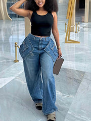 Double Pocket Cargo Wide Leg Jeans