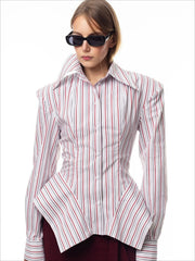 Asymmetric Striped Button Up Shirt